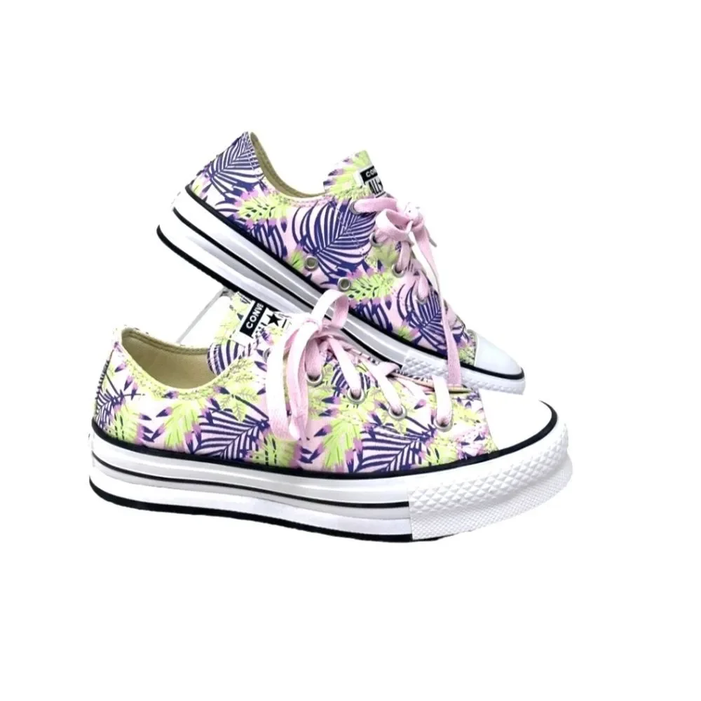 Converse Kids Chuck Taylor All Star Eva Lift Canvas Platform Pink/Green Sz 2