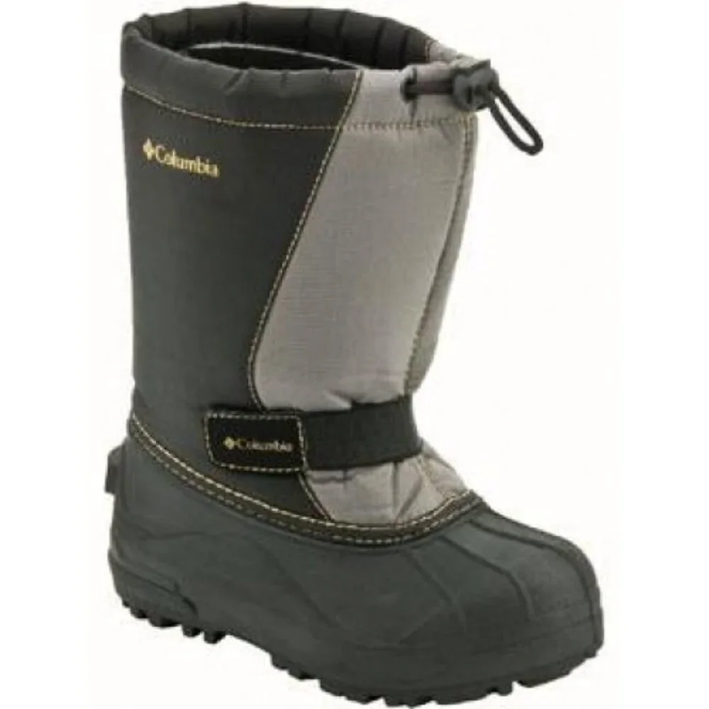 Columbia Boy's Black Gray Powderbug Plus II Mid-Calf Winter Snow Boots Sz 12.5