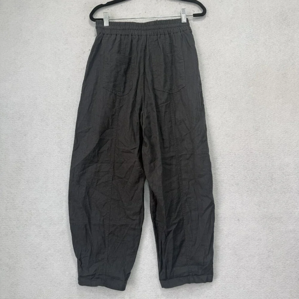 Zara Pants Womens XS Gray Linen Viscose Cropped Tapered Elastic Waist Drawstring