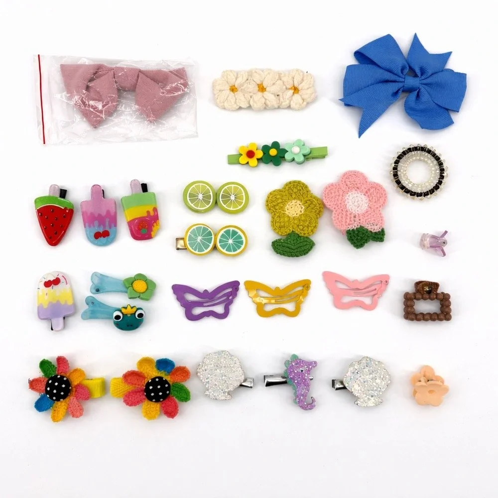 25pc Kids Hair Accessory Set Butterfly Flower Fruit Clips Bows Multi