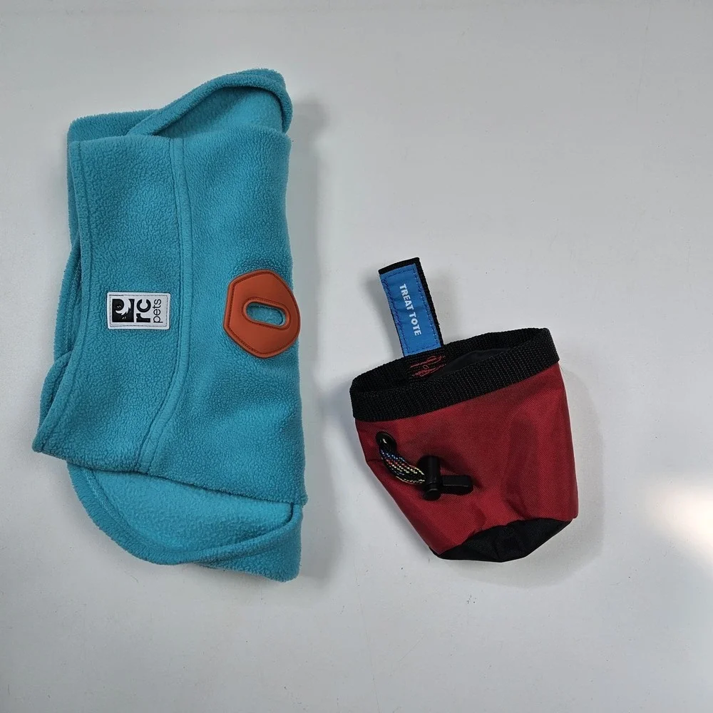 RC Pet Products Dog Vest Treat Tote Teal Orange Fleece Pullover Warm Bundle Coat