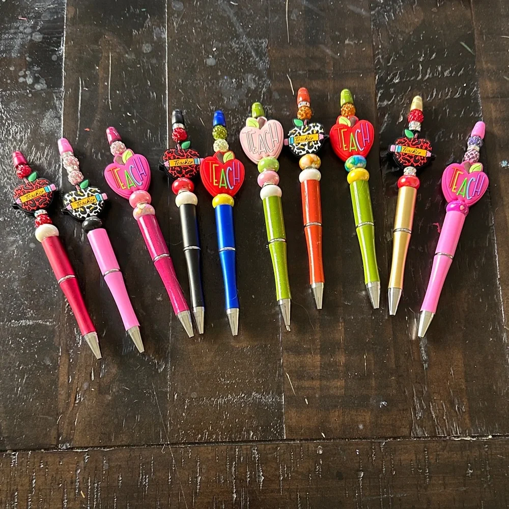 Set of 10 Colorful Teacher Beaded Pens Set