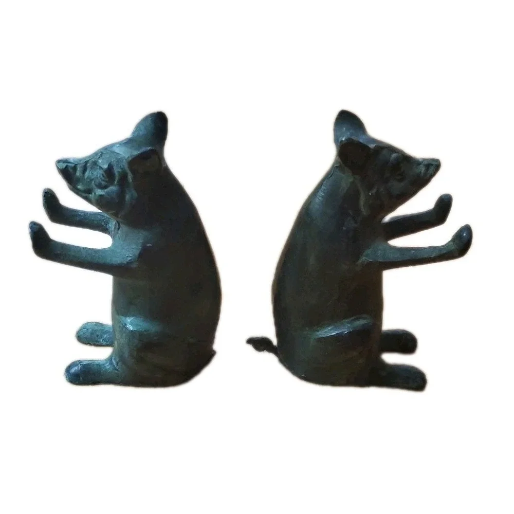 San Pacific Int'l SPI Vintage Pig Bookends Iron Pair Hogs Boars Door Stops *flaw