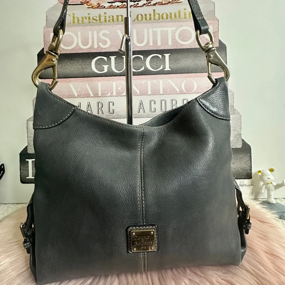 Dooney & Bourke Gray Pebble Leather Shoulder Bag