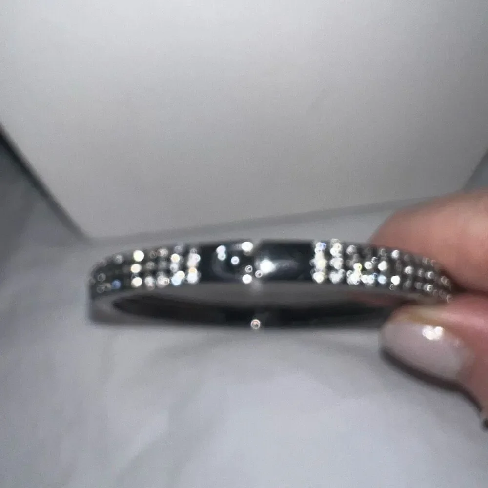 Gunmetal And Crystal Hinged Bangle Bracelet‎