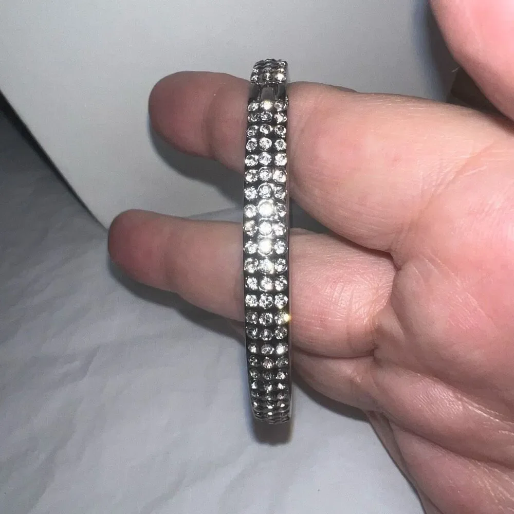 Gunmetal And Crystal Hinged Bangle Bracelet‎