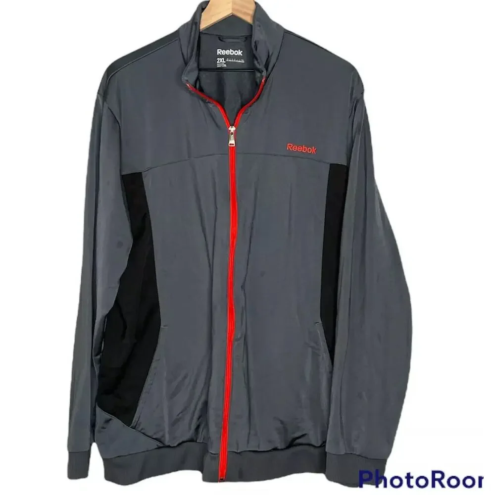 Men's Reebok Blue & White Full Zip Windbreaker Athletic Jacket Coat 2XL XXL