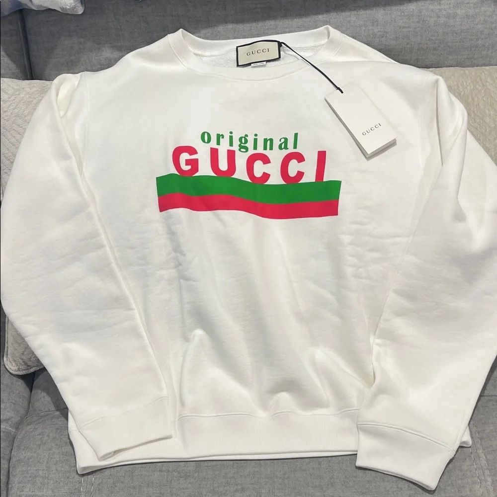 Gucci Original White Crewneck Sweater with Red and Green