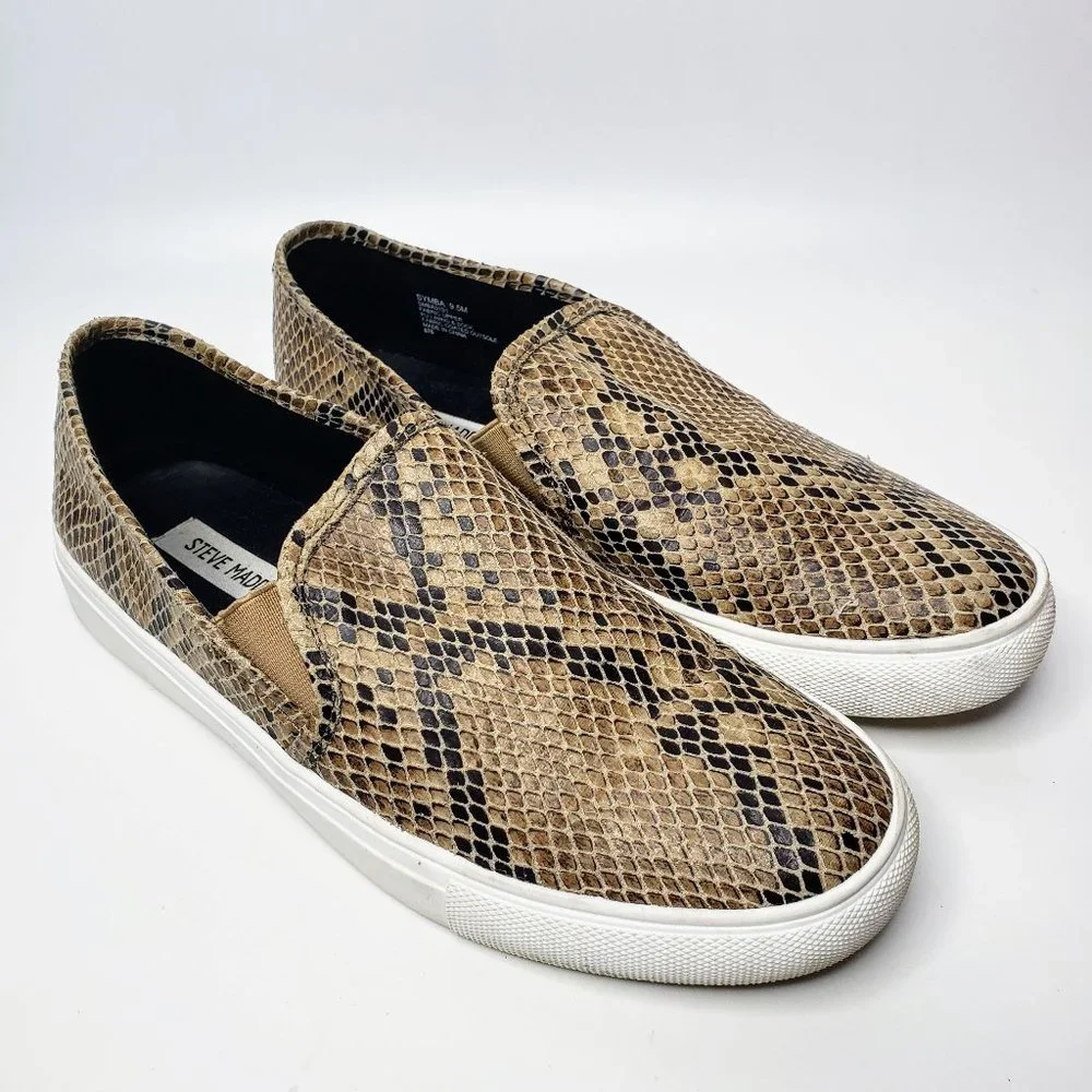 Steve Madden Symba Snakeskin Pattern Slip On Loafers Women Boat Style 9.5M