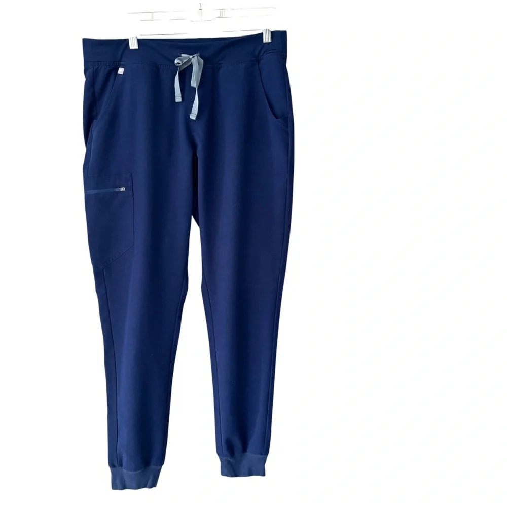 Figs Navy Zamora Joggers Scrub Pants Elastic Waist Zip Pocket SZ L T Worn 1X