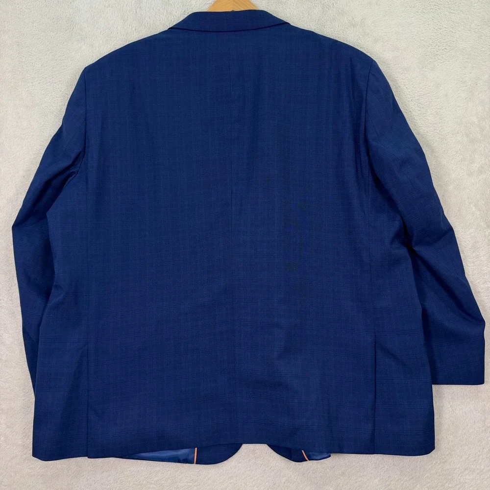 NEW GS Perfect Fit Mens 52R Blue Plaid Blazer Two Button Stretch Suit Jacket