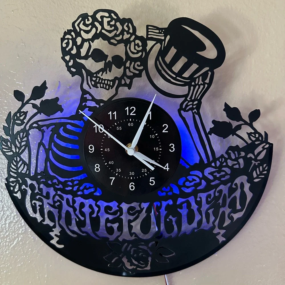 Grateful Dead Inspired Black Bertha Skeleton Wall Clock - LED Accent