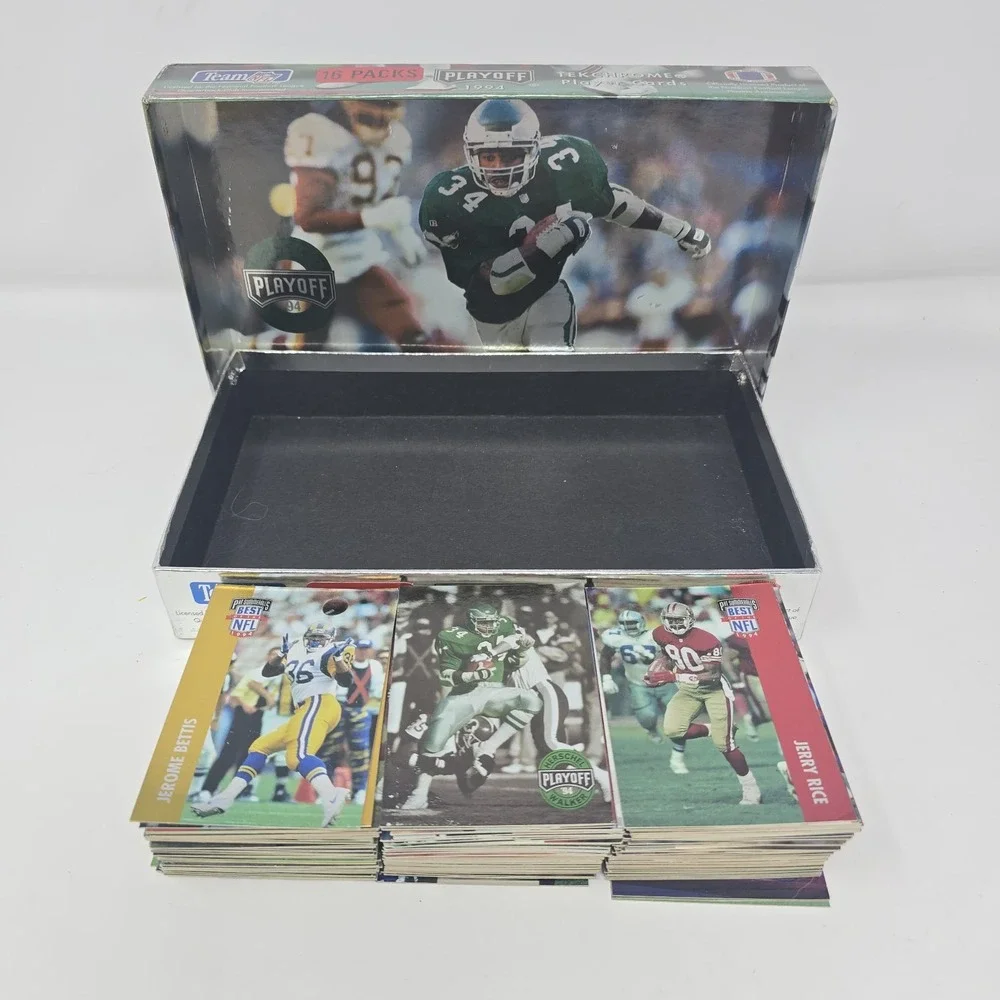 1994 Playoff Football Card Display Box with‎ Around 100 Cards.