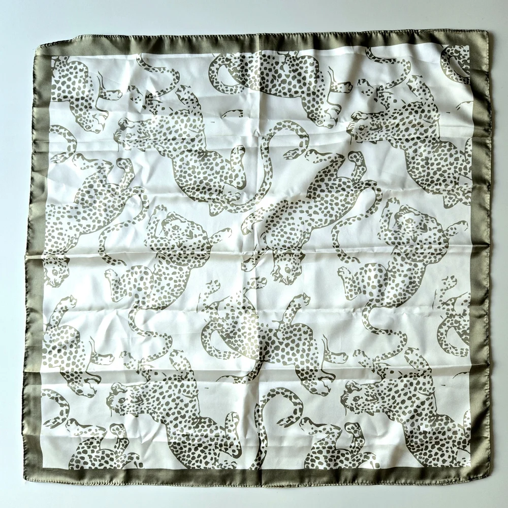 Leopard Print Square Delicate Scarf – Olive Green & White