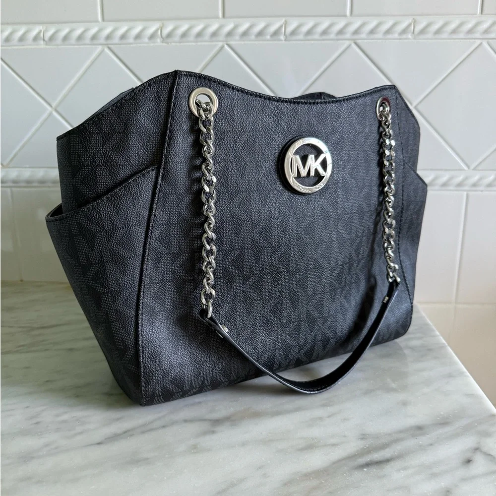 Black Leather Large Logo Tote Bag