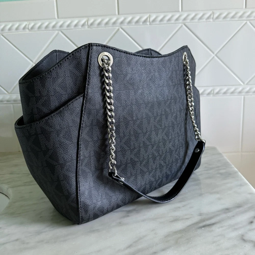 Black Leather Large Logo Tote Bag