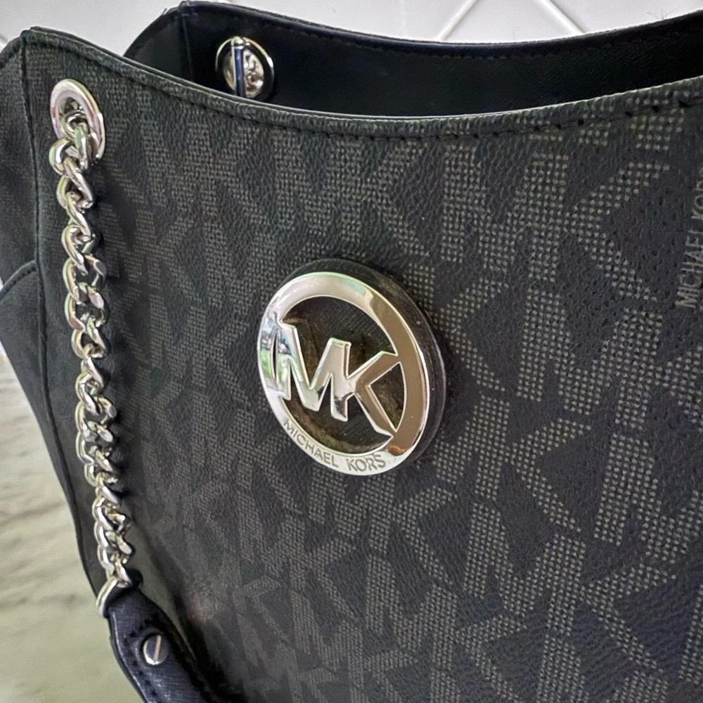 Black Leather Large Logo Tote Bag