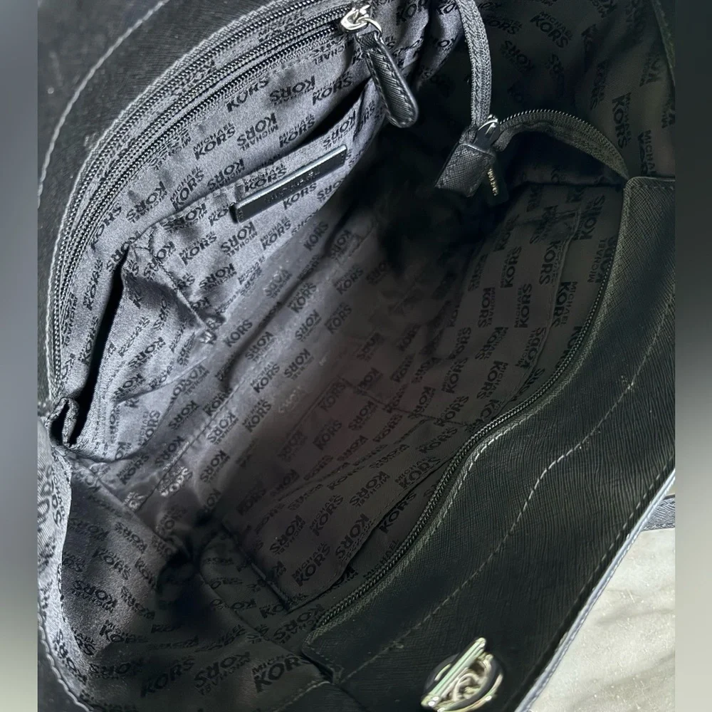 Black Leather Large Logo Tote Bag