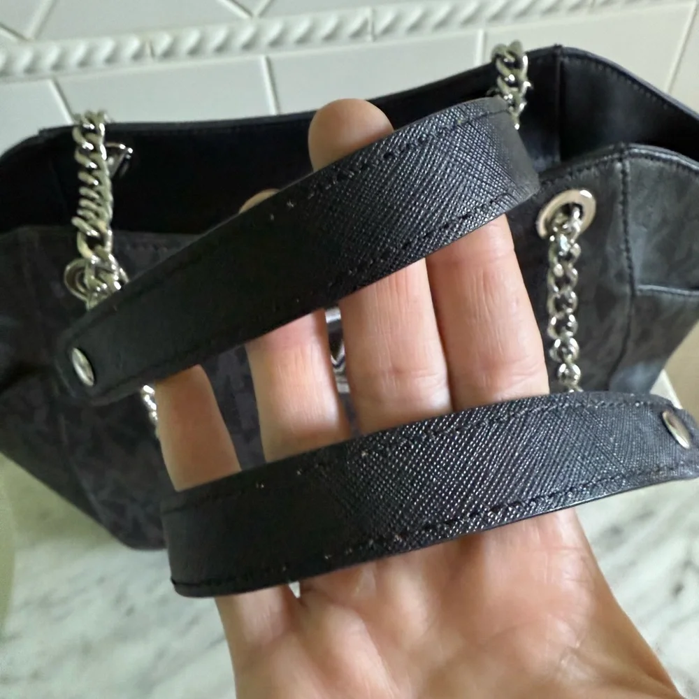 Black Leather Large Logo Tote Bag