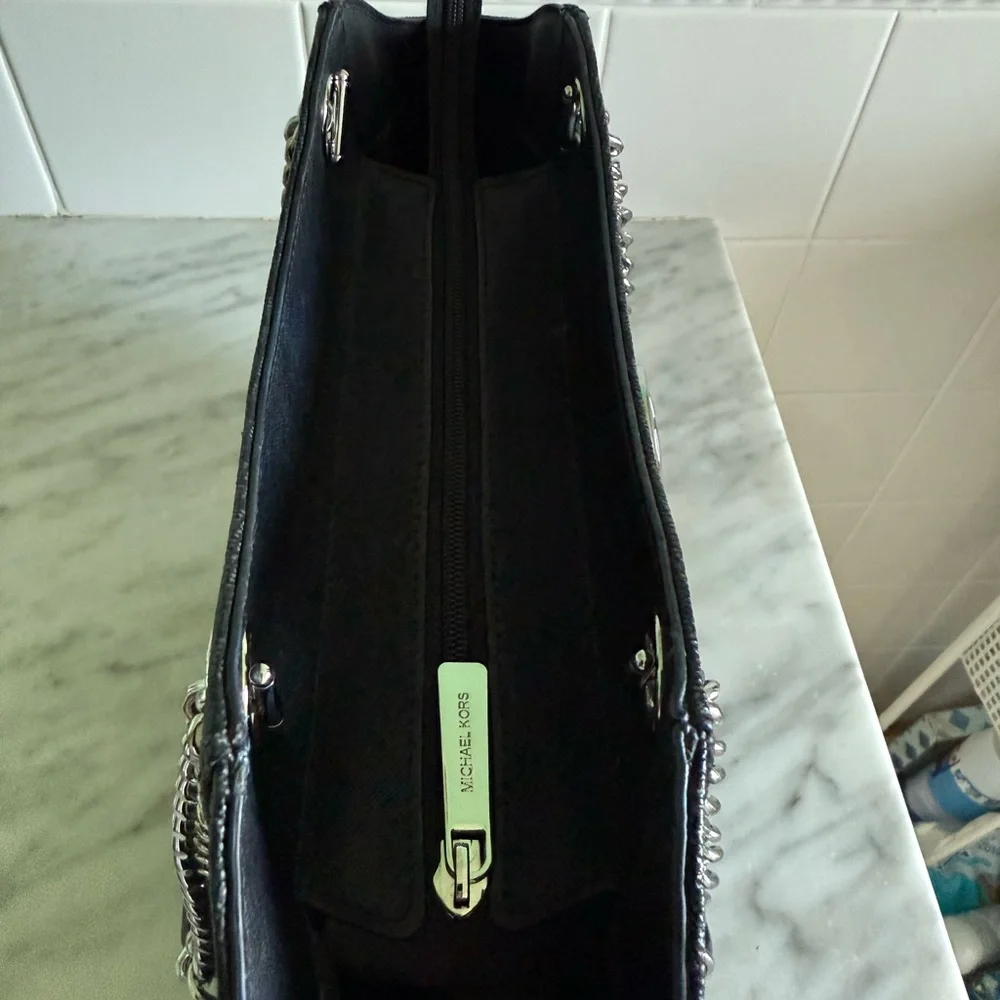 Black Leather Large Logo Tote Bag