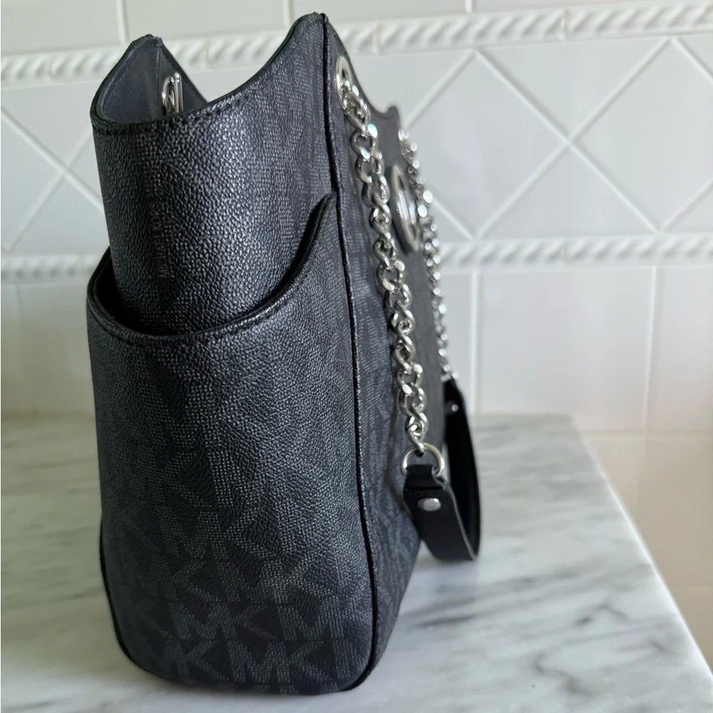 Black Leather Large Logo Tote Bag