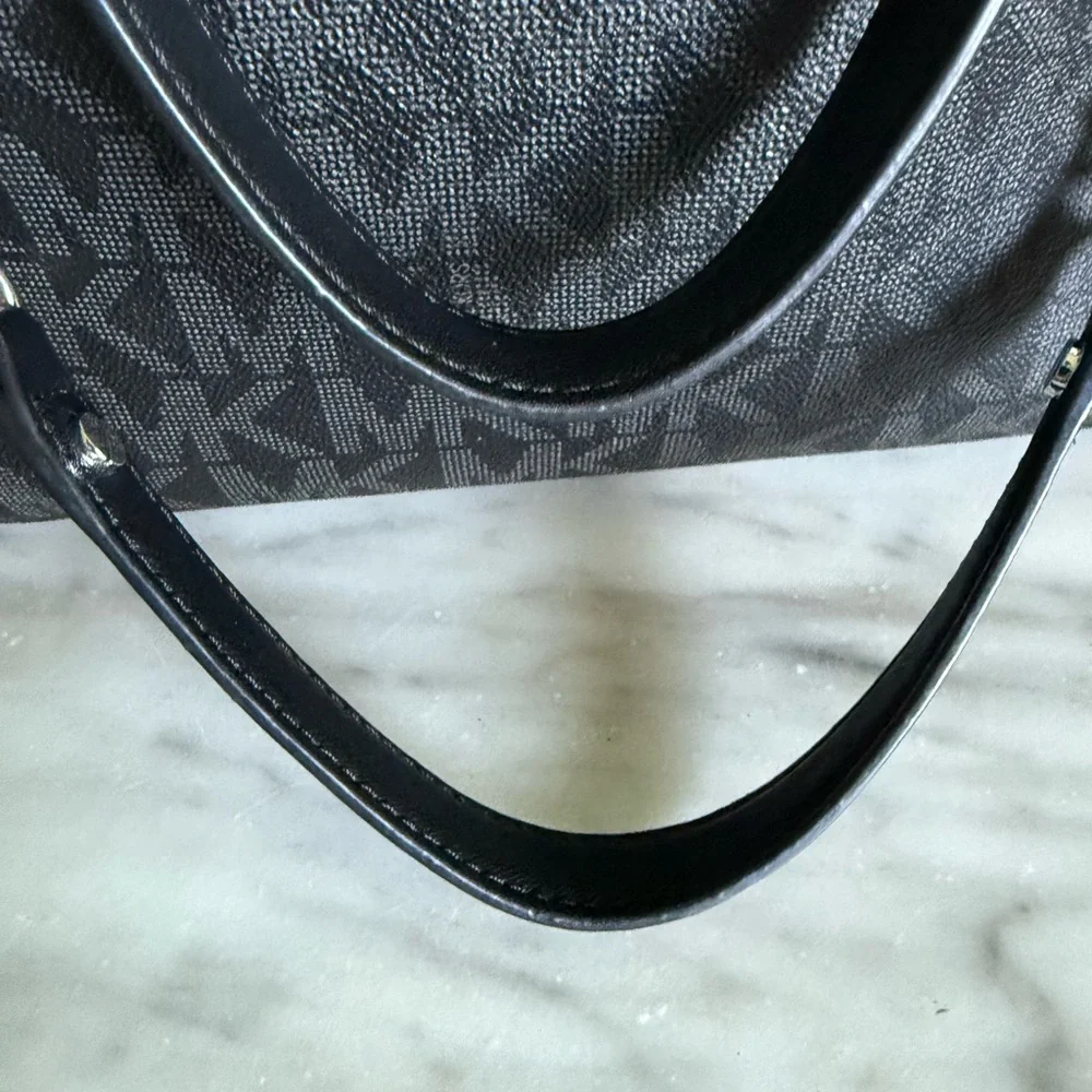 Black Leather Large Logo Tote Bag