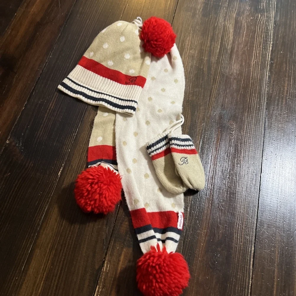 BRUMS  Cable Knit Pom Pom Hat, Scarf & Mittens Set - Toddlers Size