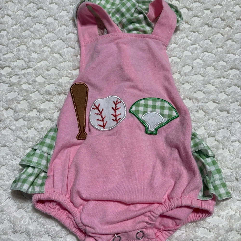 Pink Baseball-Themed Baby Romper