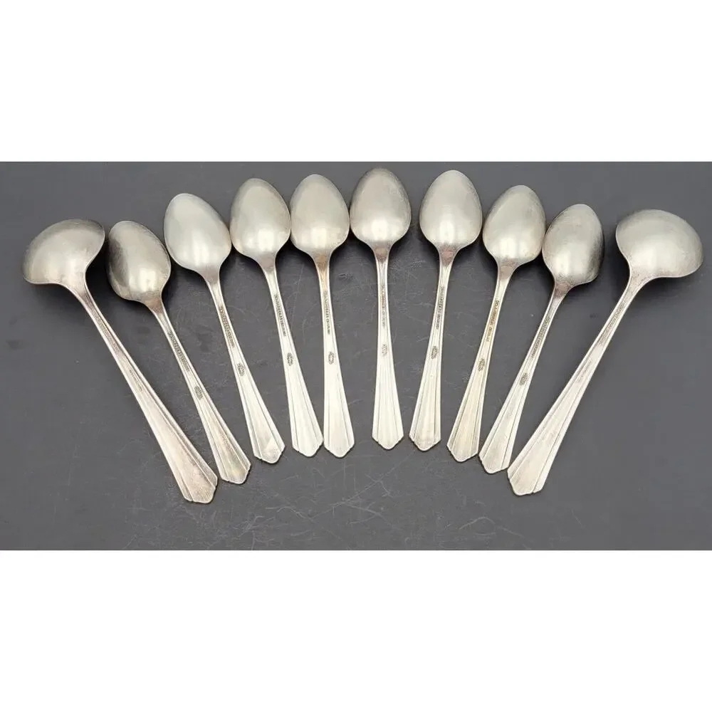 Lot 10 pcs 1934 WM A Rogers A1 Plus Silver Oneida Malibu 2 Soup 8 TeaSpoons