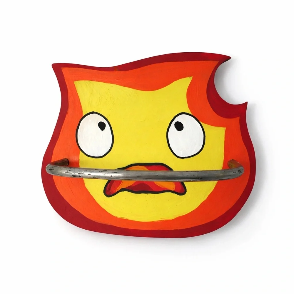 Original Art Calcifer studio Ghibli howls moving castle wood towel holder