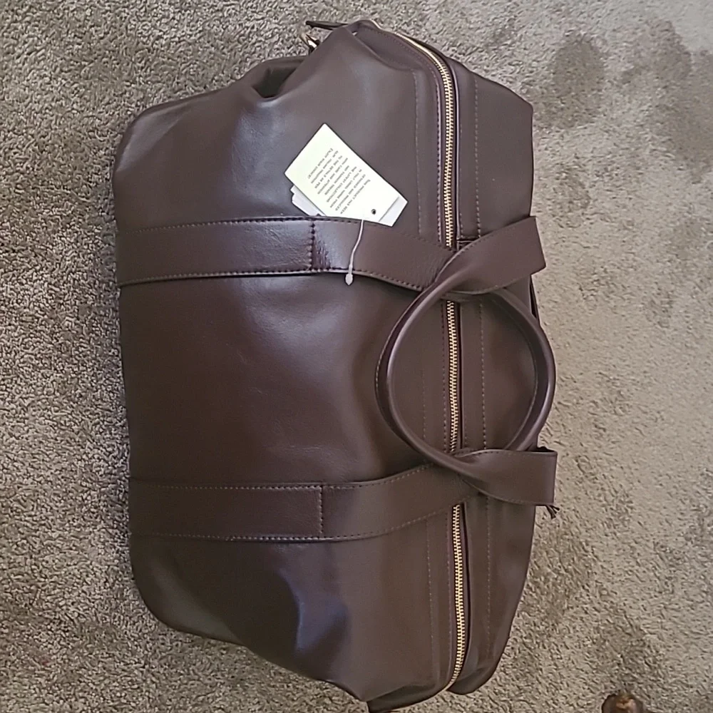 Massi Stil Dark Brown Leather Duffel Bag, Classic Travel Weekender Italian Made.
