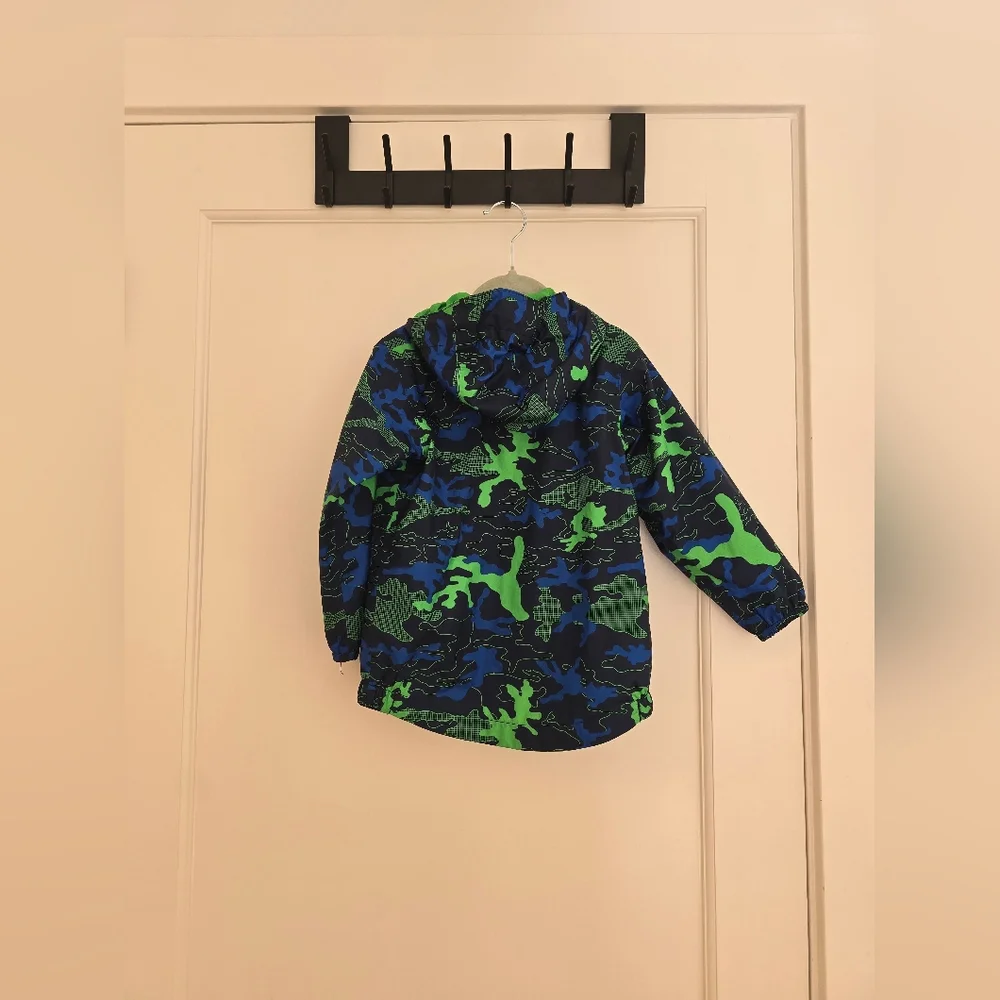 The North Face Tailout Rain Jacket Blue & Green Camo Hooded Kids 3T EUC