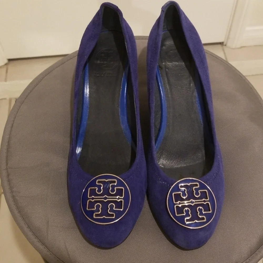💕TORY BURCH💕 Sophie Wedge Pumps in Blue Suede EU 41