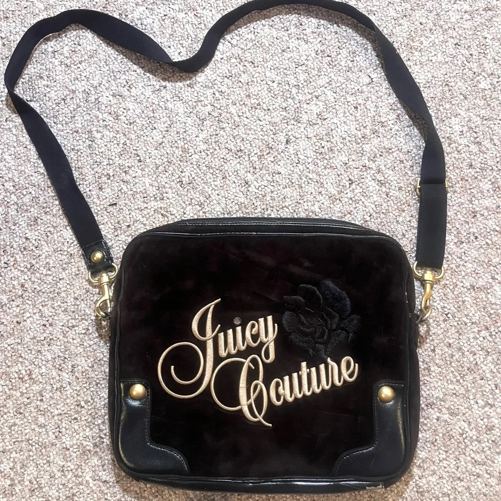 Juicy Couture Black Velvet Laptop Case with Strap