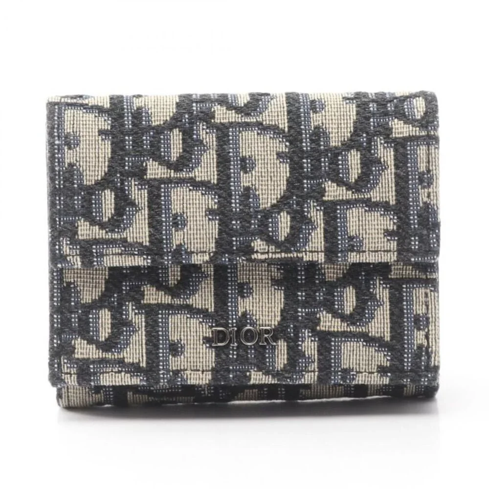 Dior Trifold Wallet White Canvas Black Beige Black Blue
