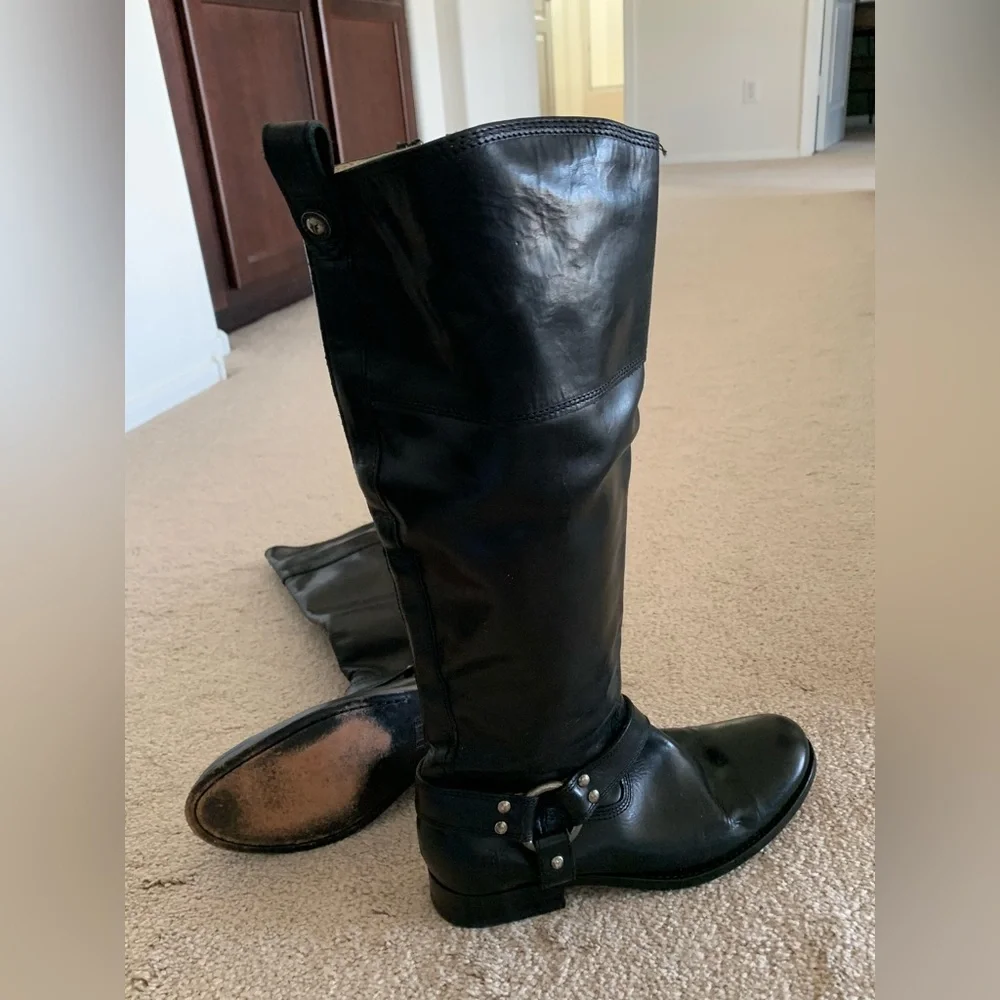 Frye Melissa Harness Inside Zip Riding Moto Bikercore Black Boots Size 7 B