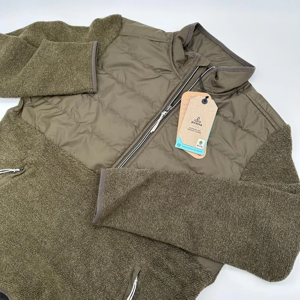 prAna Men's IncrediWool 1/2 Zip Wooly Bird Fleece Jacket, Size S, Slate Green‎