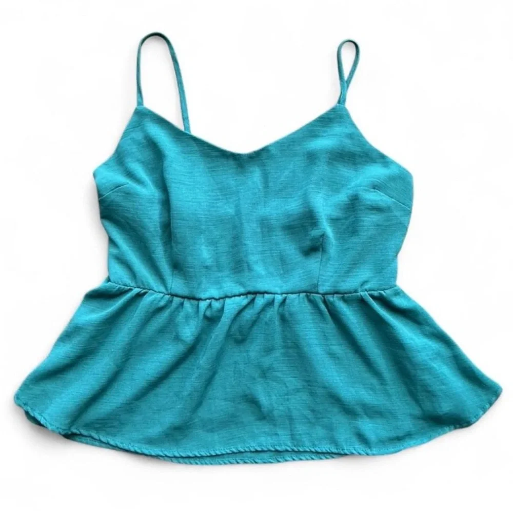 Turquoise Spaghetti Strap Peplum Top
