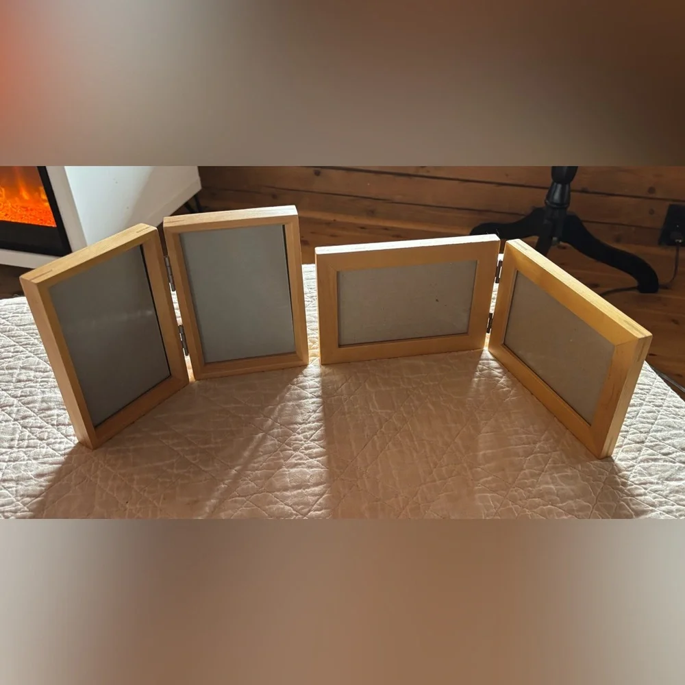 Made in Thailand Bundle of 2 Natural Wood Double Hinged Frames 4x6 Photo Size
