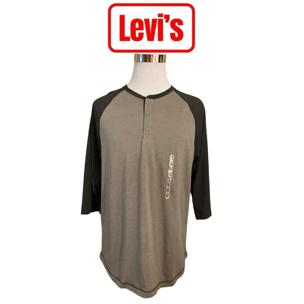 NEW Levi’s Henley Shirt Men’s Size XL 3/4 Sleeve Gray