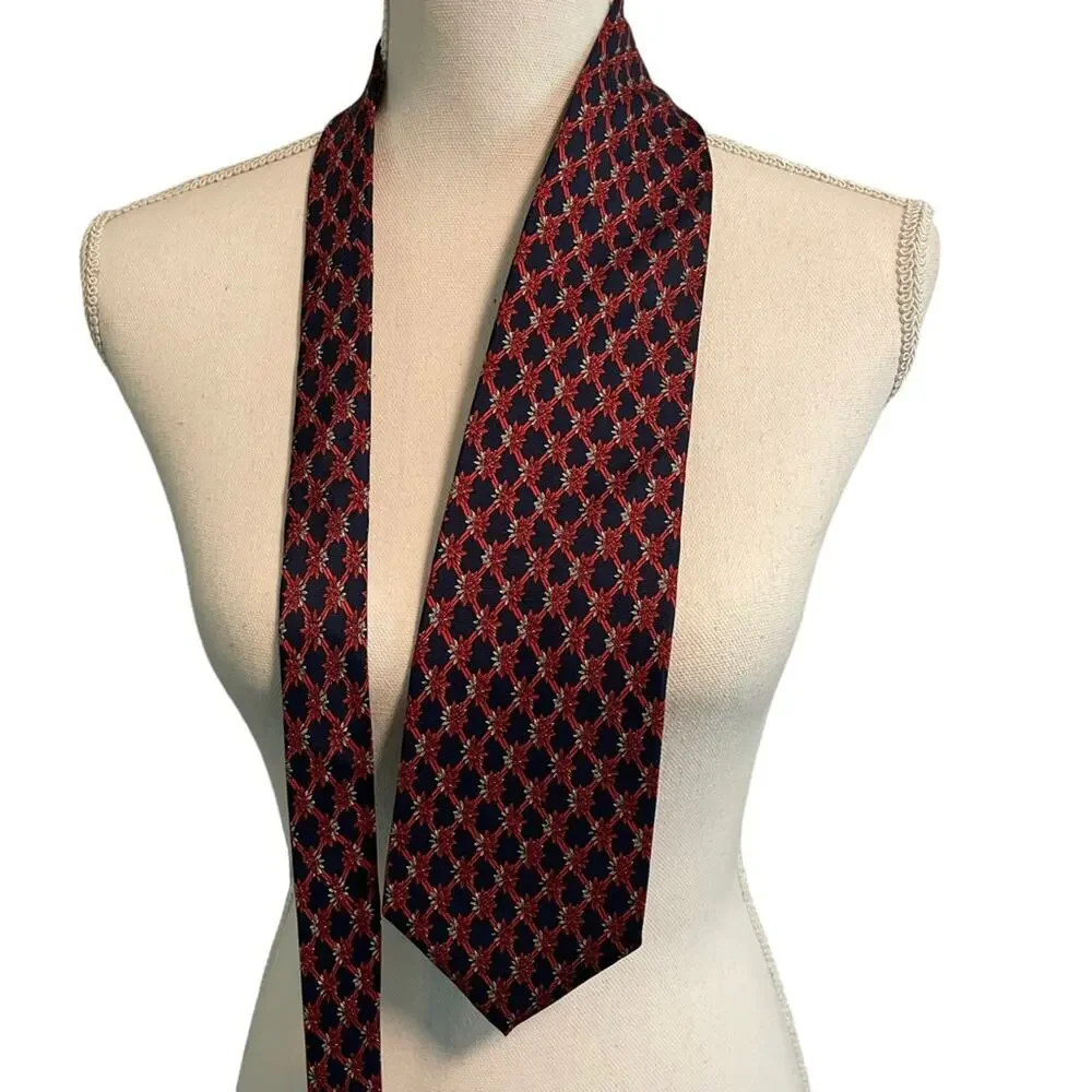 Lord & Taylor Mens Neck Tie Navy and Red Floral Pattern Excellent Condition