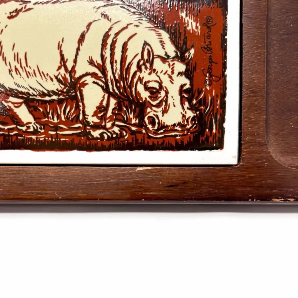 Vintage Georges Briard Safari Cheese Board Tray Wood Tile 1970s MCM