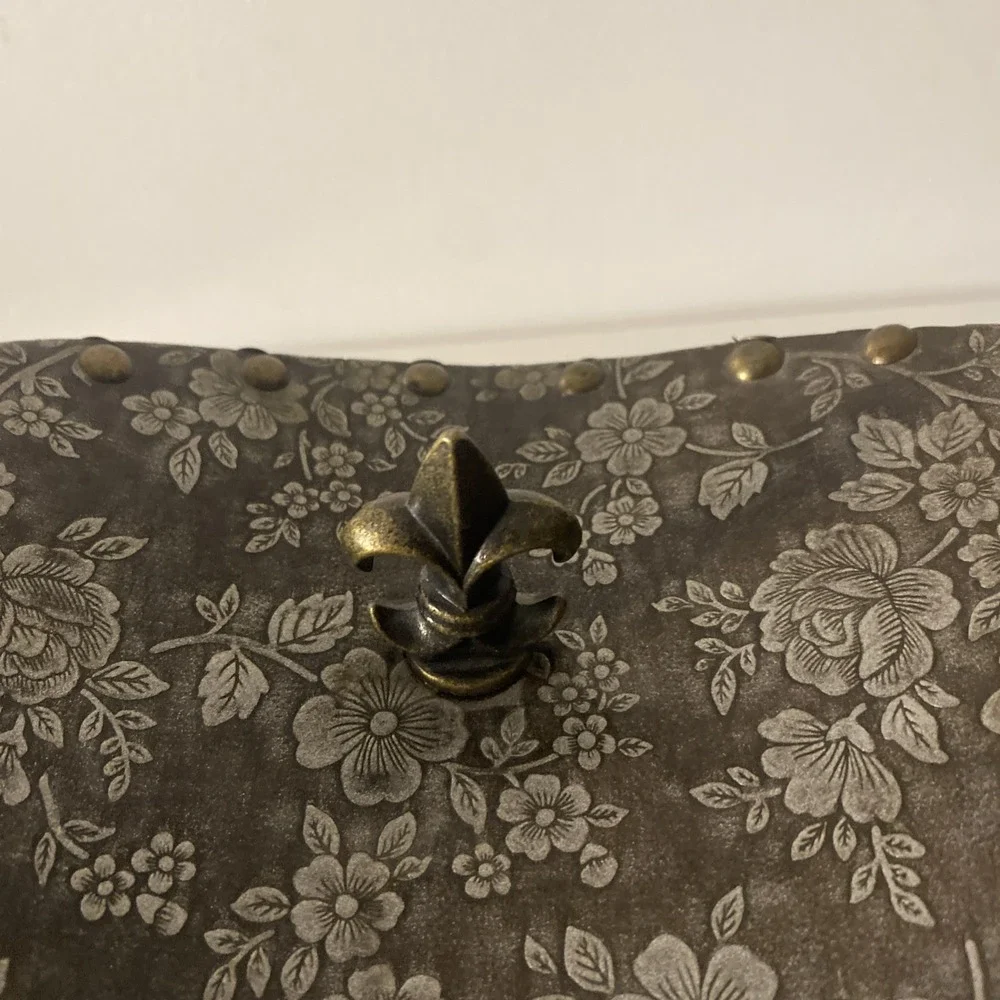 Horchow Storage Box Medium Brown Studded Home Decor Floral Paisley Print
