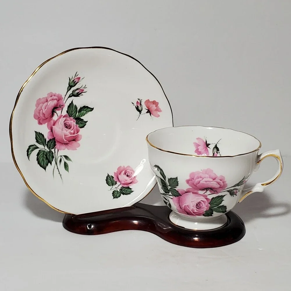 Royal Vale Teacup and Saucer Pink Flowers Vintage