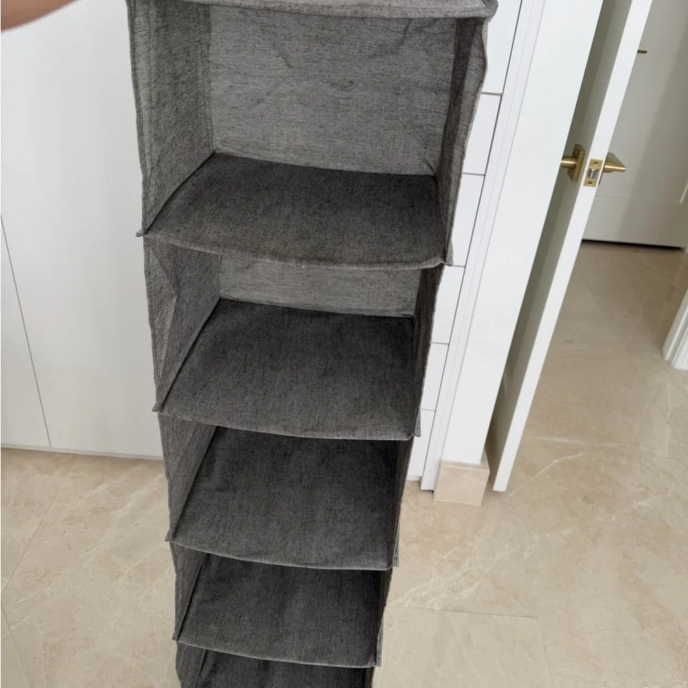 Six Compartment Gray Hanging Fabric Closet Organizer - Multi-Shelf Storage