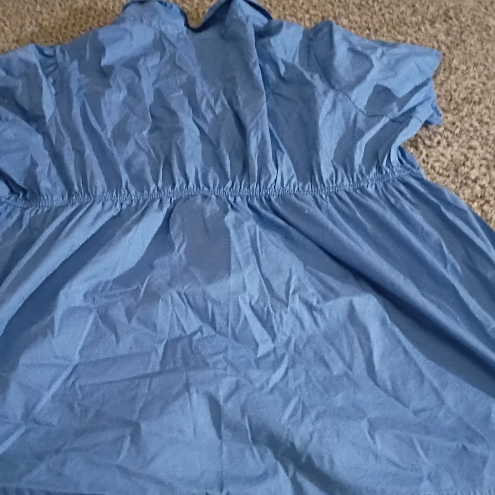 Blue Elastic-Waist Cotton Top