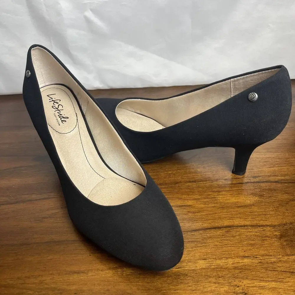 Life Stride Womens PARIGI Pumps Size 11M Black Fabric Heels SoftSystem Boss Prep