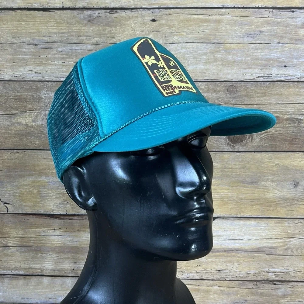 Hans Hedemann Surf School Trucker Hat Teal Blue Mesh Snapback Nissun Cap Vintage