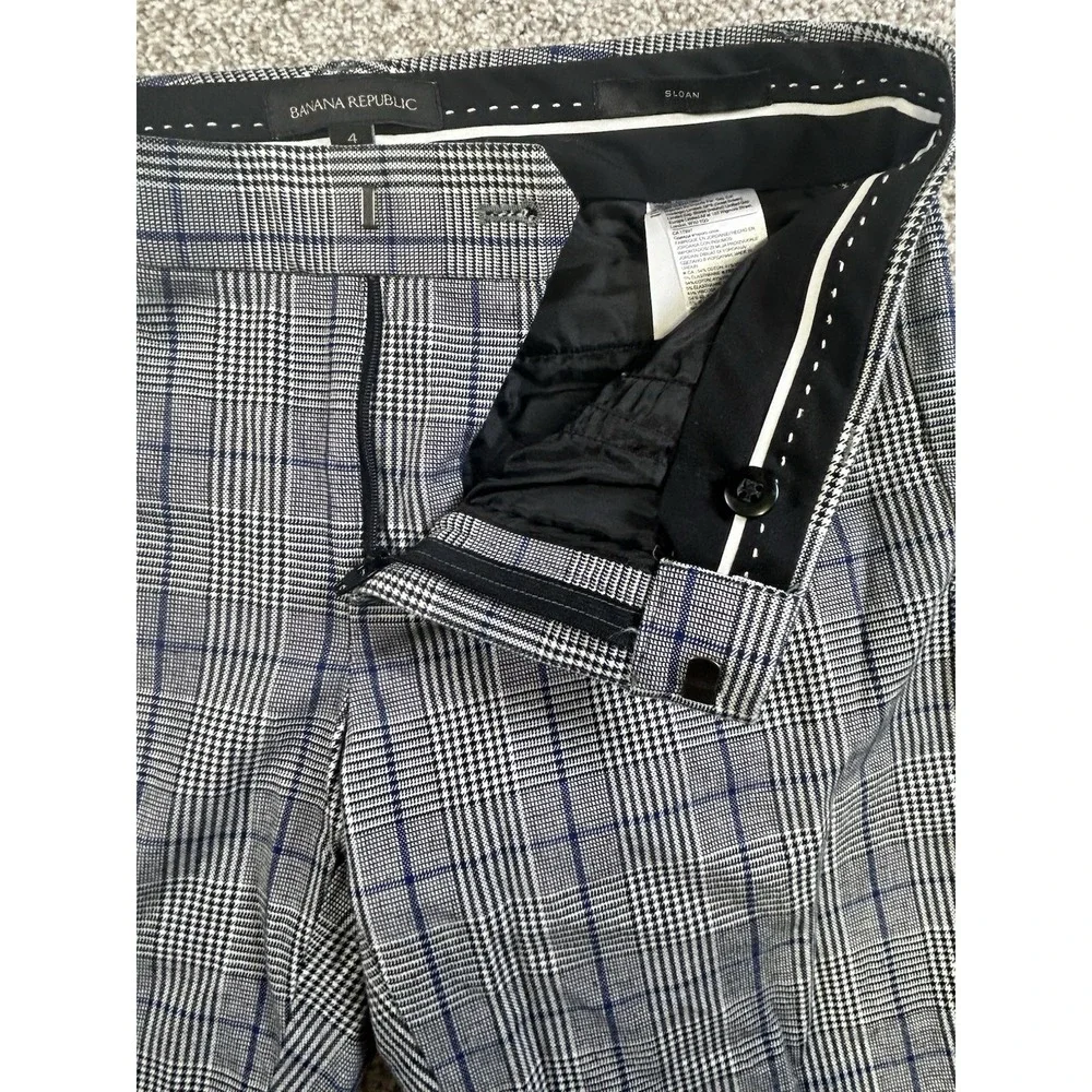 Banana Republic Sloan Pants 4 Trouser Gray Plaid Straight Wide Waist Work A6