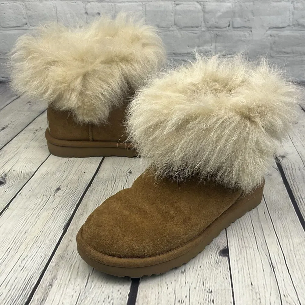 Ugg Milla Boots Womens Size 7 Fur Lined Chestnut Ankle Suede 1018303